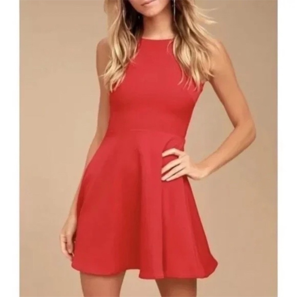 Lulus NWT just us red cut out back mini skater dress
